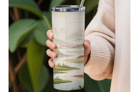 Misty Mountain River 20oz Tumbler Wrap Sublimation DesignSVG 