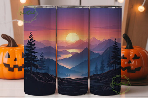 Misty Mountain Sunset 20oz Tumbler Wrap Sublimation PixelChick 