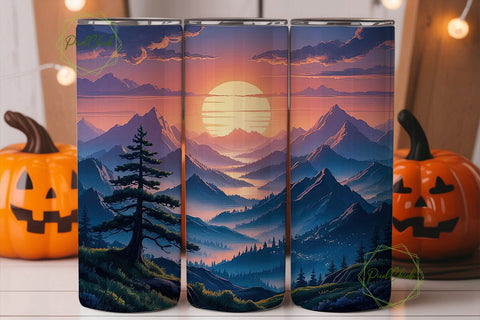 Misty Mountain Sunset 20oz Tumbler Wrap Sublimation PixelChick 