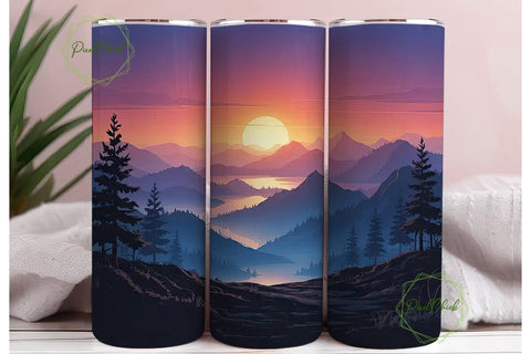 Misty Mountain Sunset 20oz Tumbler Wrap Sublimation PixelChick 
