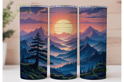 Misty Mountain Sunset 20oz Tumbler Wrap Sublimation PixelChick 