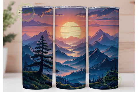 Misty Mountain Sunset 20oz Tumbler Wrap Sublimation PixelChick 