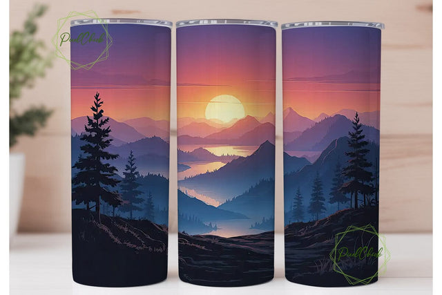 Misty Mountain Sunset 20oz Tumbler Wrap Sublimation PixelChick 