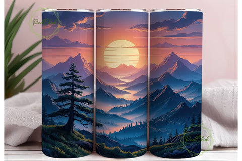Misty Mountain Sunset 20oz Tumbler Wrap Sublimation PixelChick 
