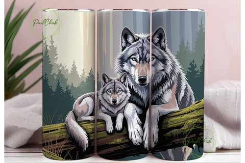 Misty Wolves 20oz Tumbler Wrap Sublimation PixelChick 