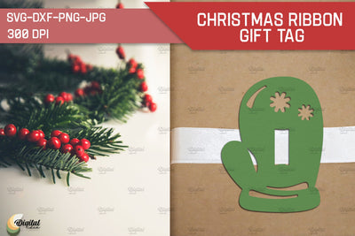 Mittens SVG. Christmas Ribbon Gift Tag Paper Cut 3D Paper Evgenyia Guschina 