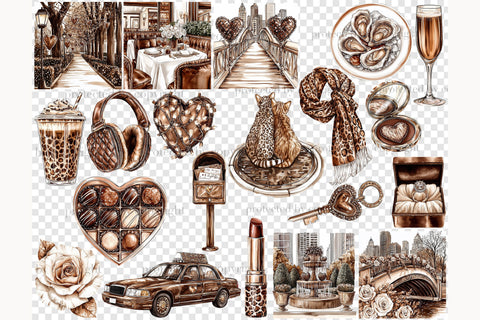 Mocha Valentine's Day Clipart | Neutral Brown Beige Graphics SVG GlamArtZhanna 