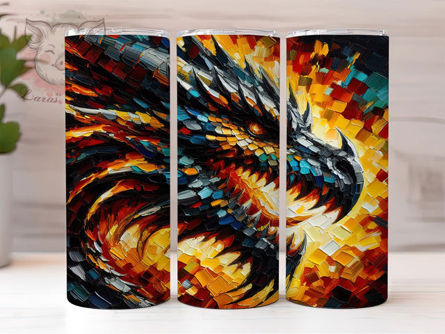 Modern Abstract Fire Dragon Tumbler Wrap, Dragon Tumbler PNG, Fantasy Animal Design, 20oz Dragon Tumbler, Mythical Creature Art, Modern Dragon Sublimation, Fire Dragon Wrap Sublimation Lara' s Designs 