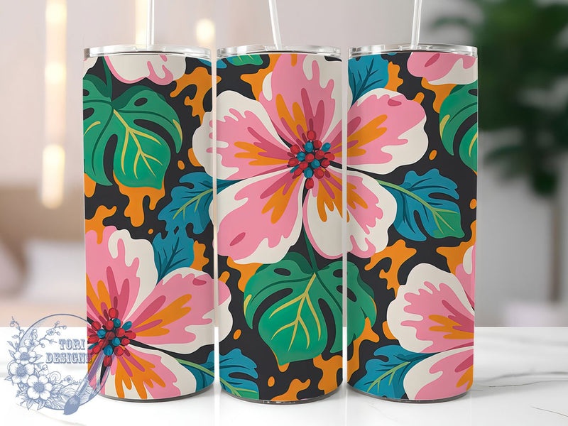 Modern Abstract Floral Tumbler, Botanical Art, Modern Design, Vibrant Pattern, Artistic Style, 20Oz Tumbler, Sublimation Wrap Sublimation ToriDesigns 