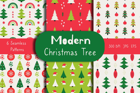 Modern Christmas Tree Seamless Patterns Digital Pattern Rin Green 