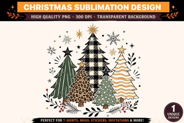 Modern Christmas Trees PNG | Black Buffalo Plaid Christmas Tree Sublimation Design | Leopard Christmas Tree PNG | Holiday T-Shirt Design | 300 DPI Sublimation BlackCatsMedia 