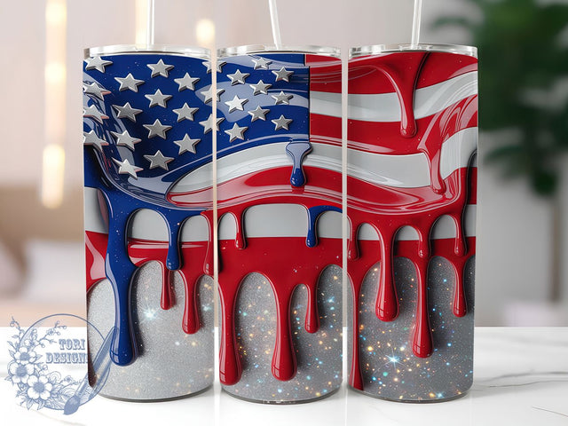 Modern Dripping Flag Patriotic Tumbler, American Pride Gift, Patriotic Art Design, USA Flag Present, Modern Flag Cup, Red White Blue Art, Sublimation Template Sublimation ToriDesigns 
