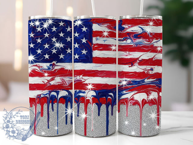 Modern Dripping Flag Patriotic Tumbler, American Pride Gift, Patriotic Art Design, USA Flag Present, Modern Flag Cup, Red White Blue Art, Sublimation Template Sublimation ToriDesigns 