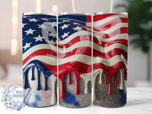 Modern Dripping Flag Patriotic Tumbler, American Pride Gift, Patriotic Art Design, USA Flag Present, Modern Flag Cup, Red White Blue Art, Sublimation Template Sublimation ToriDesigns 