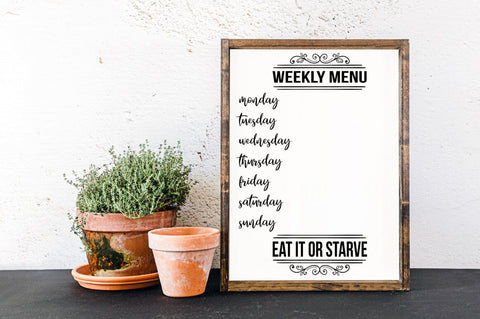 Modern Farmhouse Kitchen Decor SVG - Weekly Menu Cutting File Sublimation Pickled Thistle Creative 