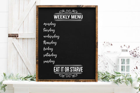 Modern Farmhouse Kitchen Decor SVG - Weekly Menu Cutting File Sublimation Pickled Thistle Creative 