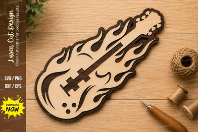 Modern Flame Guitar Laser Cut SVG Design SVG Regulrcrative 