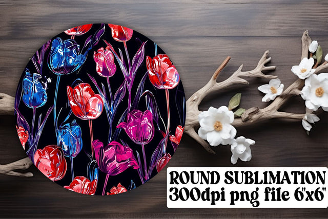 Modern Flower Round Decor Kit: Keychain, Coaster, Circle Designs Sublimation afrosvg 