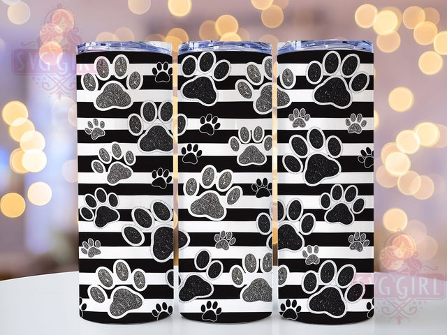 Modern Glitter Paw Tumbler Wrap, Pet Pattern Design, Black White Tumbler, Modern Pet Design, Sublimation Template, 20oz Tumbler Wrap, Animal Print Pattern Sublimation SvggirlplusArt 
