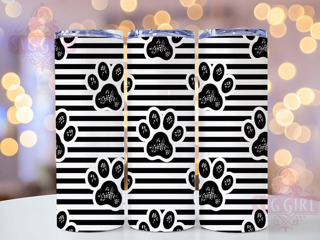 Modern Glitter Paw Tumbler Wrap, Pet Pattern Design, Black White Tumbler, Modern Pet Design, Sublimation Template, 20oz Tumbler Wrap, Animal Print Pattern Sublimation SvggirlplusArt 