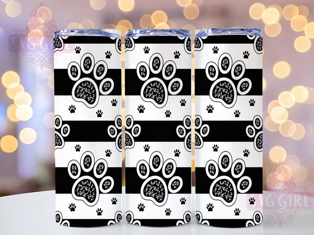 Modern Glitter Paw Tumbler Wrap, Pet Pattern Design, Black White Tumbler, Modern Pet Design, Sublimation Template, 20oz Tumbler Wrap, Animal Print Pattern Sublimation SvggirlplusArt 