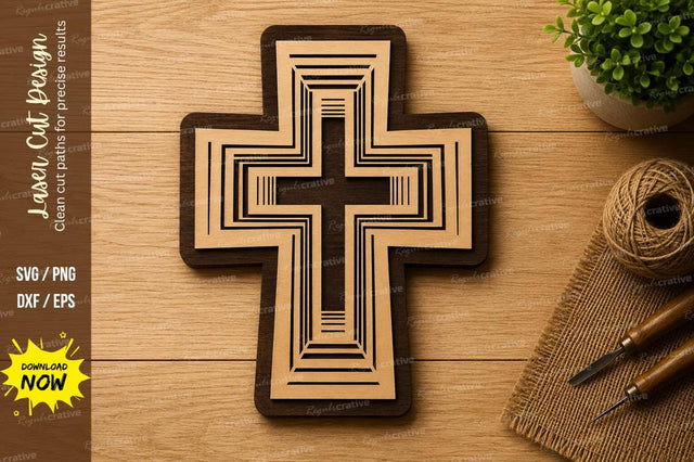 Modern Layered Cross Laser Cut SVG Design SVG Regulrcrative 