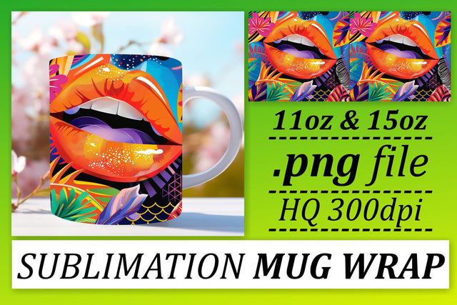 Modern Lips Mug Wrap 11oz 15oz Sublimation afrosvg 