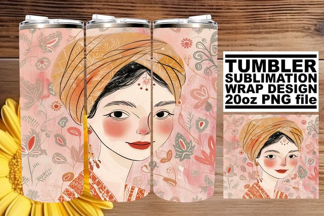 Modern Watercolor Lady Tumbler Wrap - Sublimation 20oz Sublimation afrosvg 