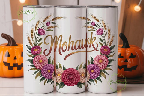 Mohawk Floral Tumbler Wrap PNG Sublimation PixelChick 