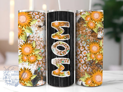 Mom 20oz Skinny Tumbler, Mom With Cowhide And Sunflowers Tumbler Png, Straight & Tapered Tumbler Wrap, Instant Digital Download Sublimation ToriDesigns 
