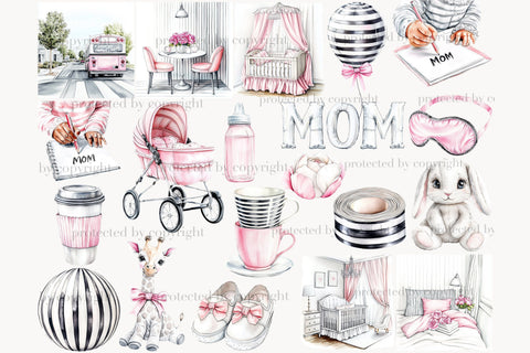 Mom And Baby Clip Art | Pink Mothers Day PNG SVG GlamArtZhanna 