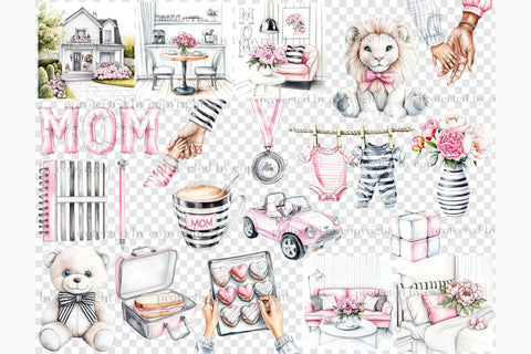 Mom And Baby Clip Art | Pink Mothers Day PNG SVG GlamArtZhanna 