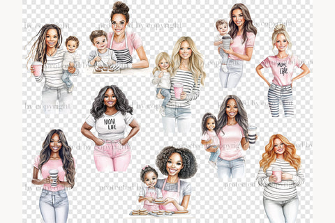 Mom And Baby Clip Art | Pink Mothers Day PNG SVG GlamArtZhanna 