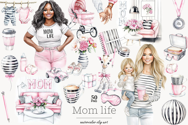 Mom And Baby Clip Art | Pink Mothers Day PNG SVG GlamArtZhanna 