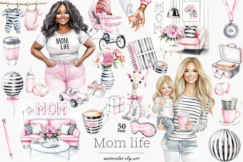 Mom And Baby Clip Art | Pink Mothers Day PNG SVG GlamArtZhanna 