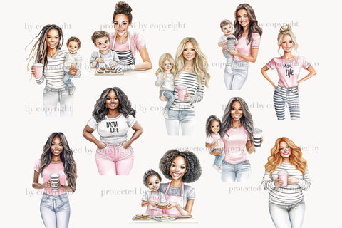 Mom And Baby Clip Art | Pink Mothers Day PNG SVG GlamArtZhanna 