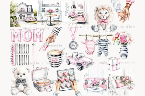 Mom And Baby Clip Art | Pink Mothers Day PNG SVG GlamArtZhanna 