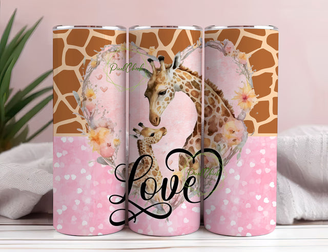 Mom and baby giraffe, LOVE , beautiful sublimation design skinny tumbler, png wrap design 20 oz, plus 8 free sublimation, tumbler wraps Sublimation PixelChick 