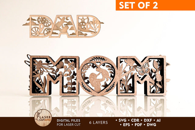 MOM and DAD SET Myltilayer Templates SVG LaserCutano 