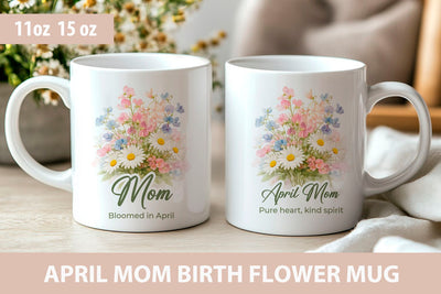 Mom April birth flower mug wrap, Mothers day mug wrap Sublimation KMarinaDesign 