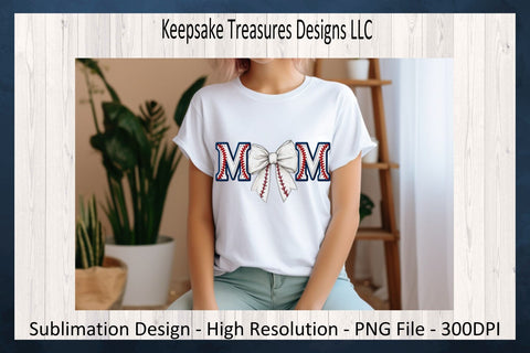 Mom Baseball Word, Baseball Stitch Faux Embroidery Letters, Coquette Bow, Sublimation PNG, Spring Sport, Digital Download, PNG Printable Sublimation Keepsake Treasures Designs LLC. 