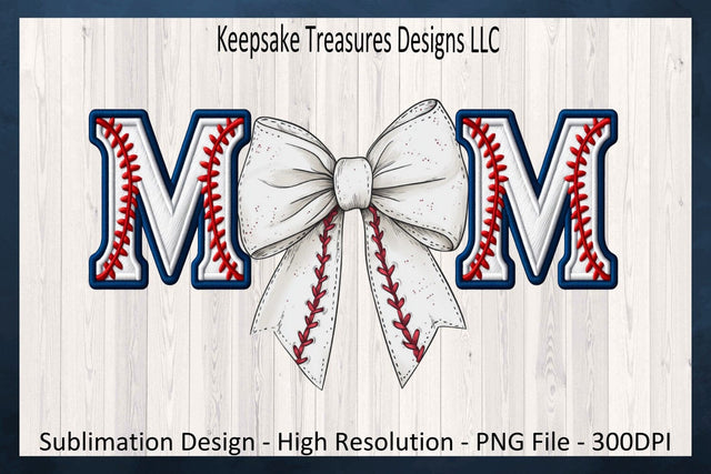 Mom Baseball Word, Baseball Stitch Faux Embroidery Letters, Coquette Bow, Sublimation PNG, Spring Sport, Digital Download, PNG Printable Sublimation Keepsake Treasures Designs LLC. 