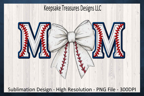 Mom Baseball Word, Baseball Stitch Faux Embroidery Letters, Coquette Bow, Sublimation PNG, Spring Sport, Digital Download, PNG Printable Sublimation Keepsake Treasures Designs LLC. 