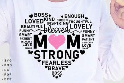 Mom Blessed Boss Strong Queen Kind Loved, Mothers Day SVG, Mom life Quote With Heart SVG D2PUTRI Designs 