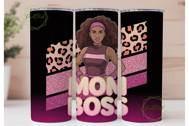 Mom Boss Fitness 20oz Tumbler Wrap Sublimation PixelChick 