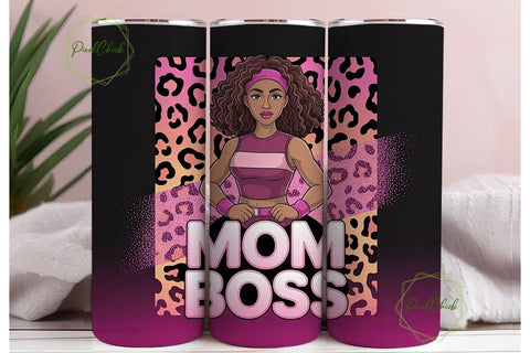 Mom Boss Fitness 20oz Tumbler Wrap Sublimation PixelChick 