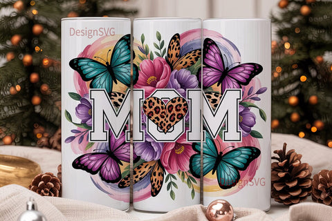 Mom Butterfly Floral 20oz Tumbler Wrap Sublimation DesignSVG 