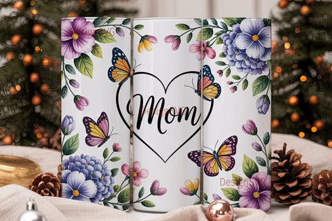 Mom Floral Butterfly 20oz Tumbler Wrap Sublimation DesignSVG 