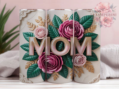 Mom Floral Design 20oz Tumbler, Elegant Design, 3D Letters, Mother’s Day, Floral Pattern, Skinny Tumbler, Sublimation PNG Sublimation Li Zamperini 