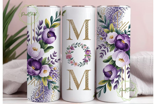 Mom Floral Gold Tumbler Wrap Sublimation PixelChick 
